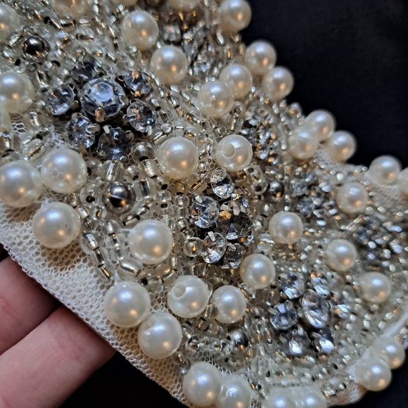 Little black dress Embellished Peter Pan beaded statement collar pearls retro - Picture 5 of 10